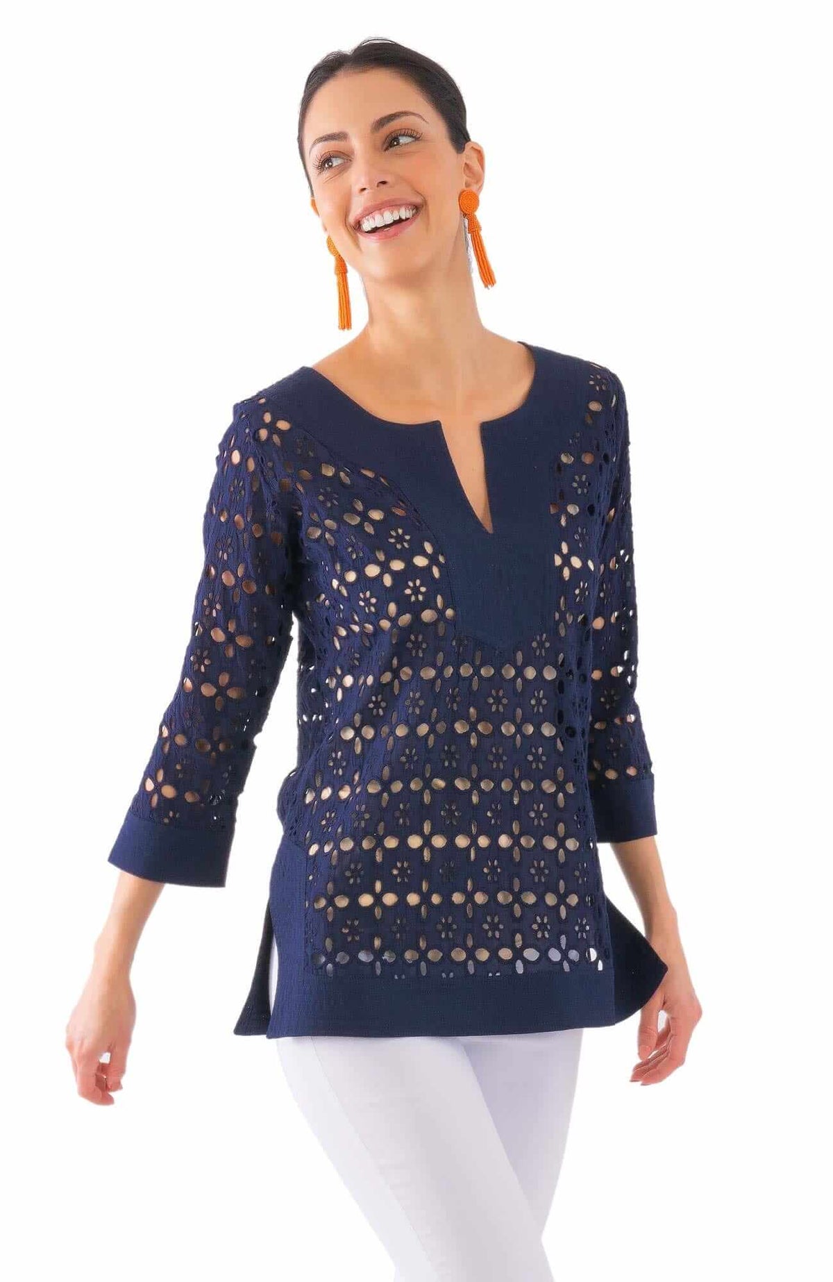 Cotton Eyelet Tunic - Alibi Navy