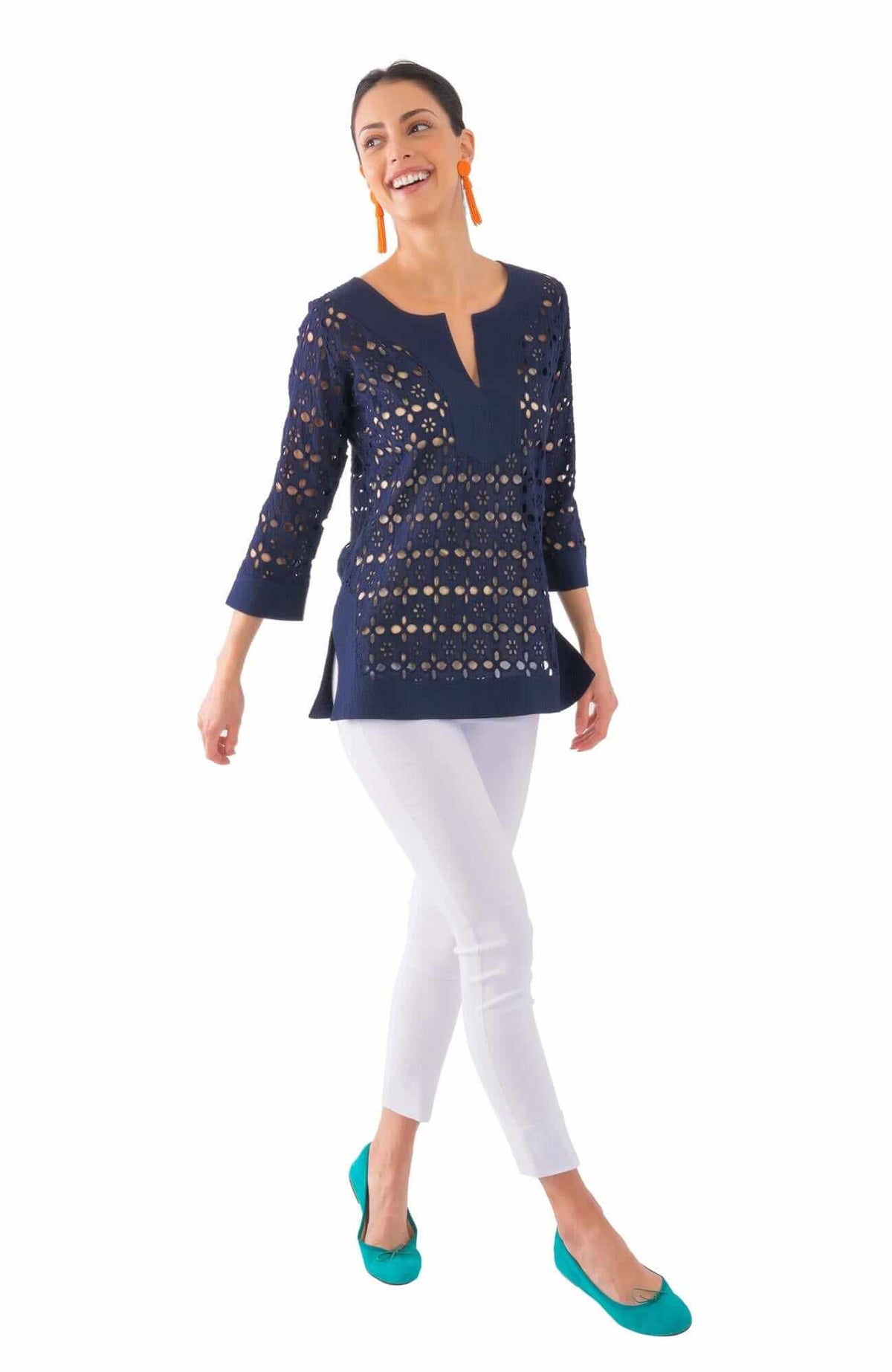 Cotton Eyelet Tunic - Alibi Navy