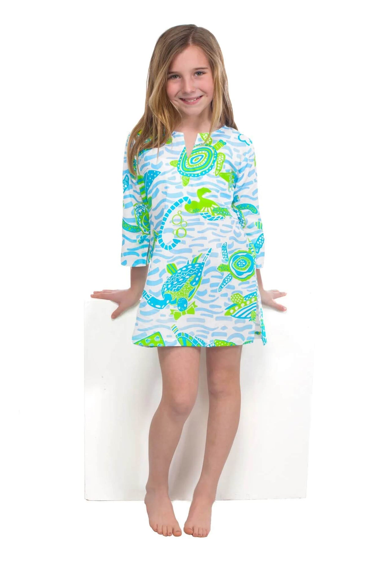 Girls Cotton Tunic - Turtle Time - Final Sale Green