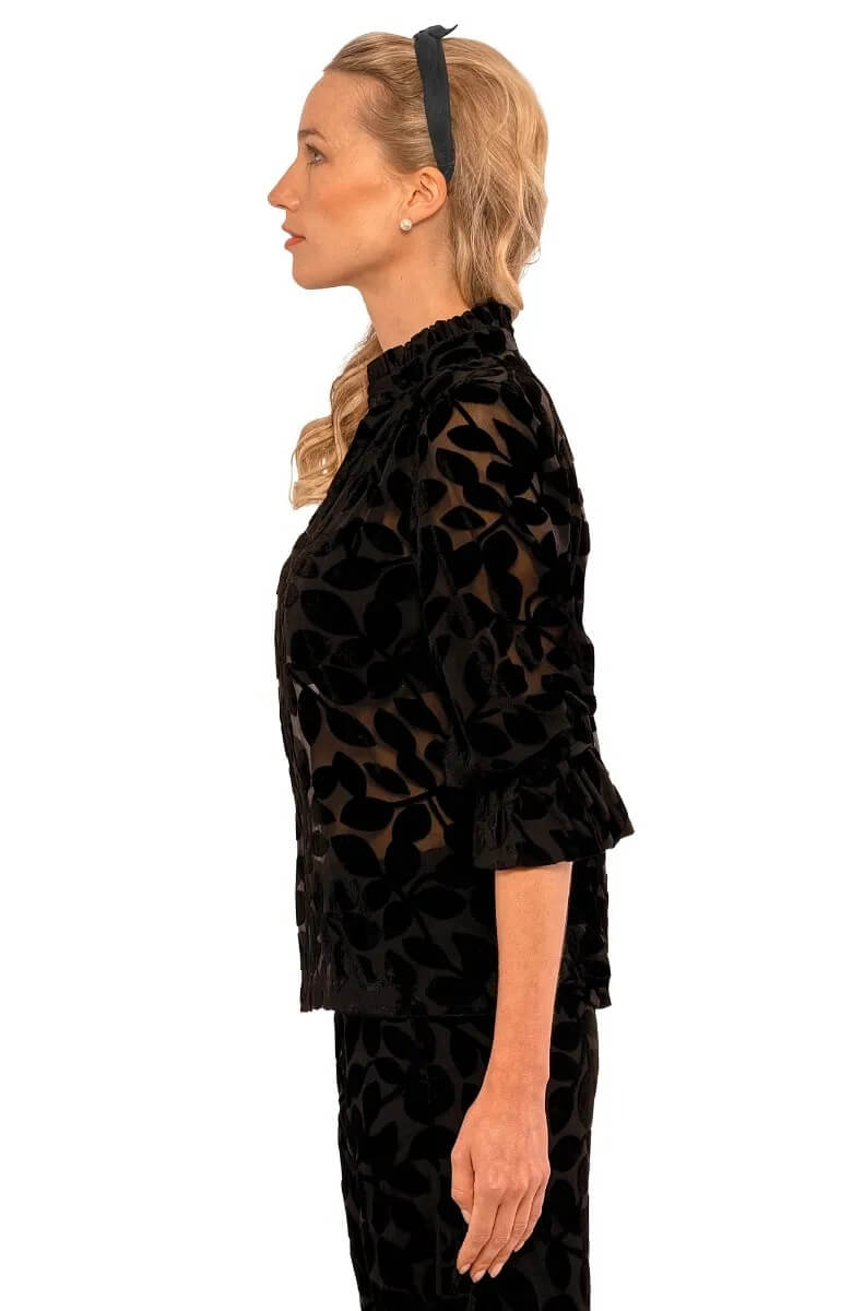 Ruffleneck Tunic - Luxe Leaf Velvet Black