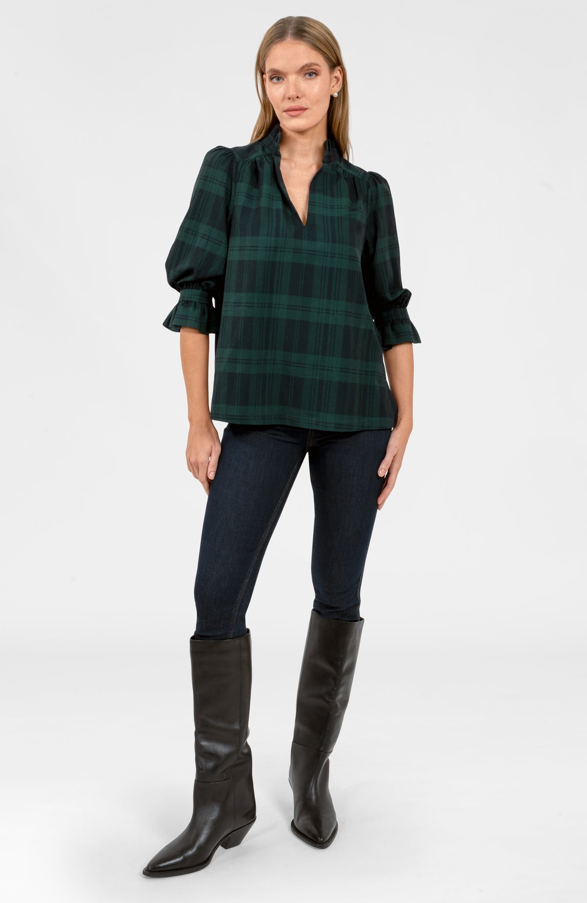 Ruffleneck Tunic - Blackwatch Plaid