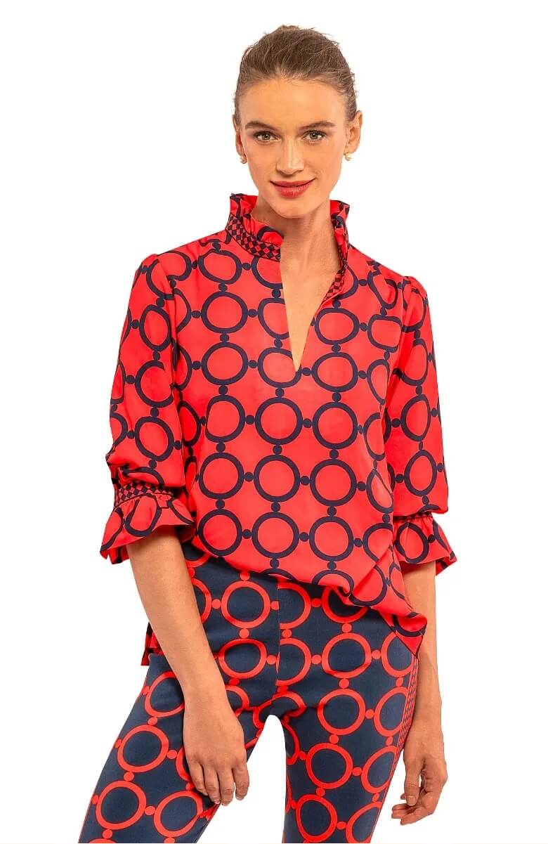 Ruffleneck Tunic - Dip &amp; Dot W Red C