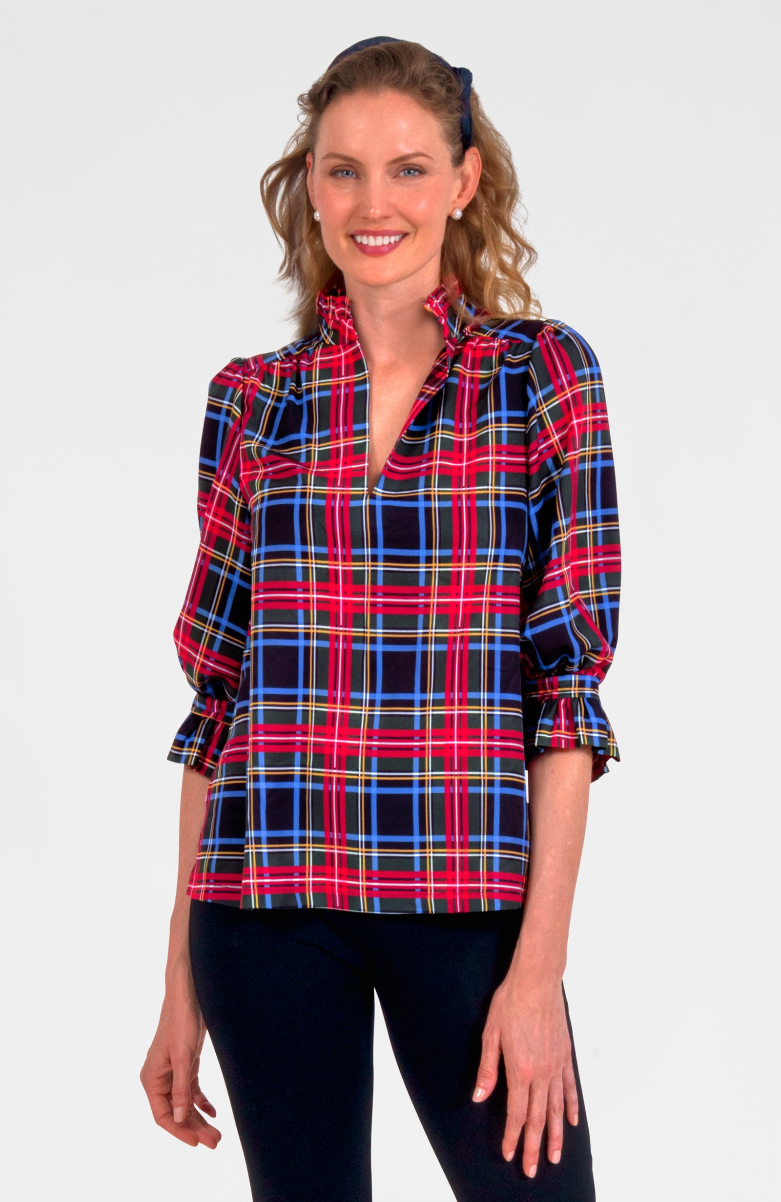 Ruffleneck Tunic - Stewart Plaid Black Multi