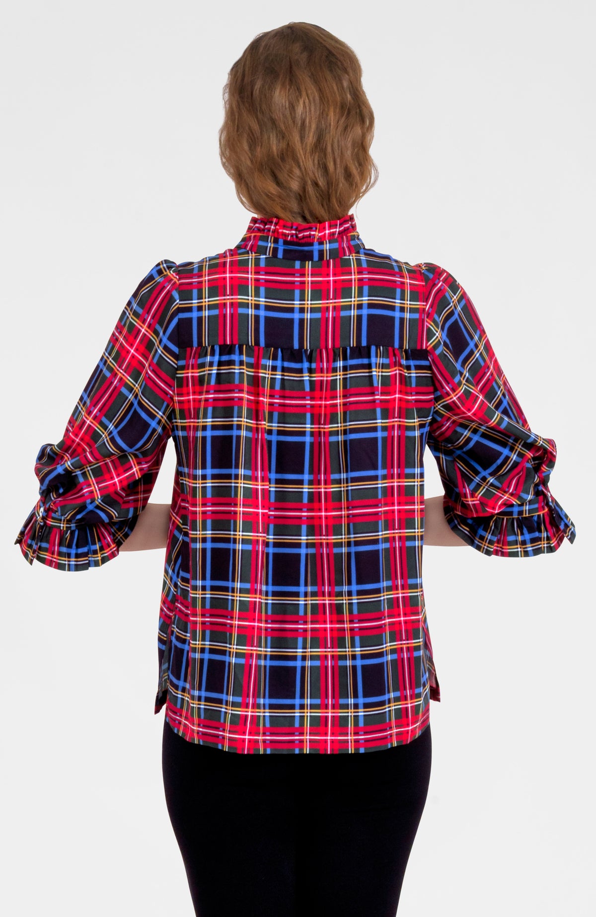 Ruffleneck Tunic - Stewart Plaid Black Multi