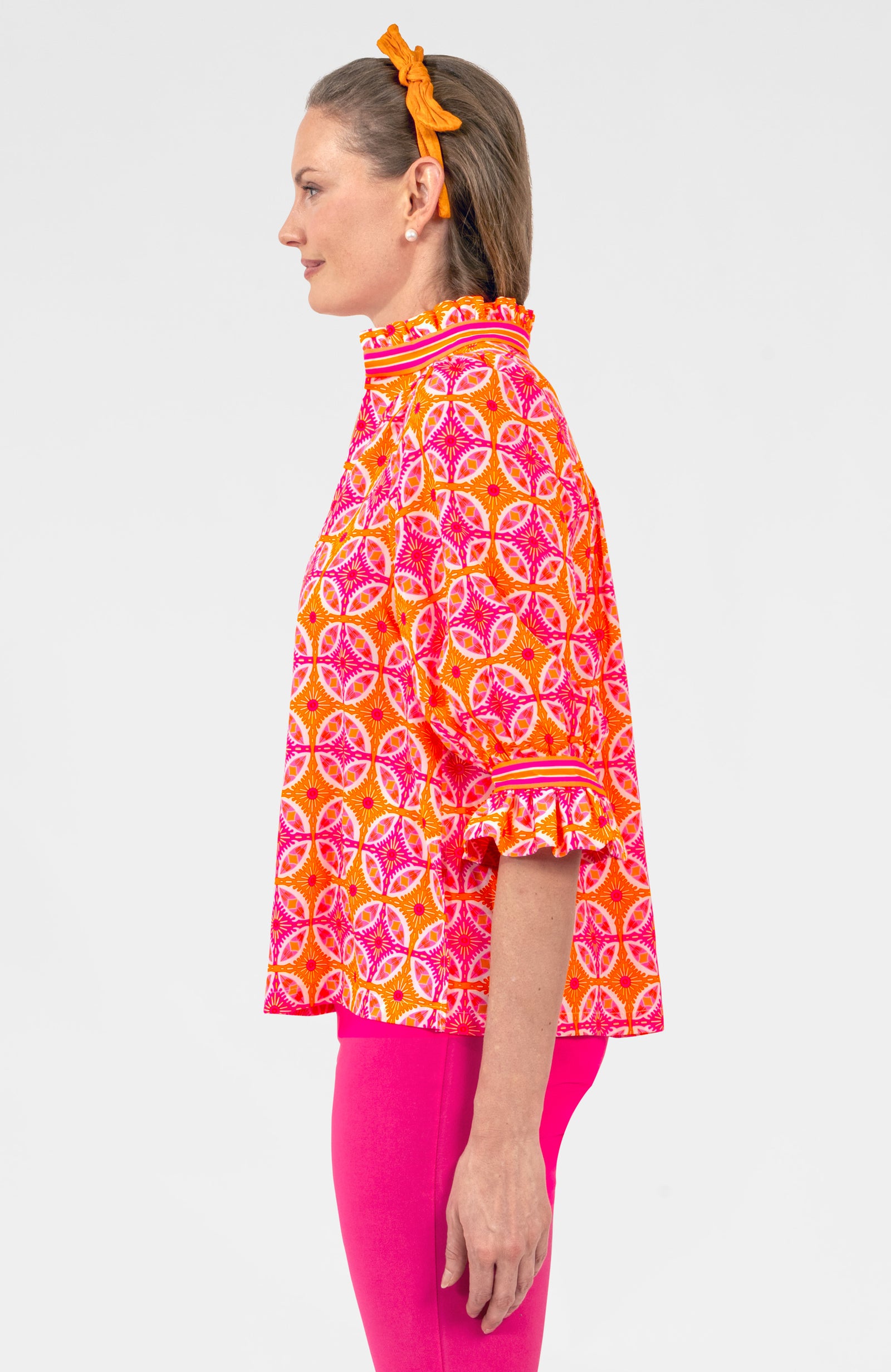 Ruffleneck Tunic - Smell The Roses Orange Pink