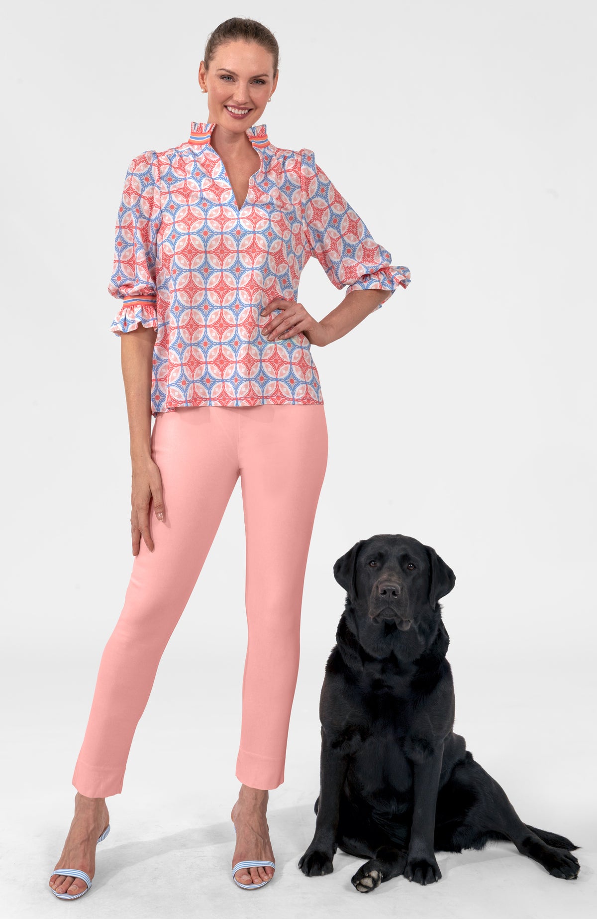 Ruffleneck Tunic - Smell The Roses Peri Coral