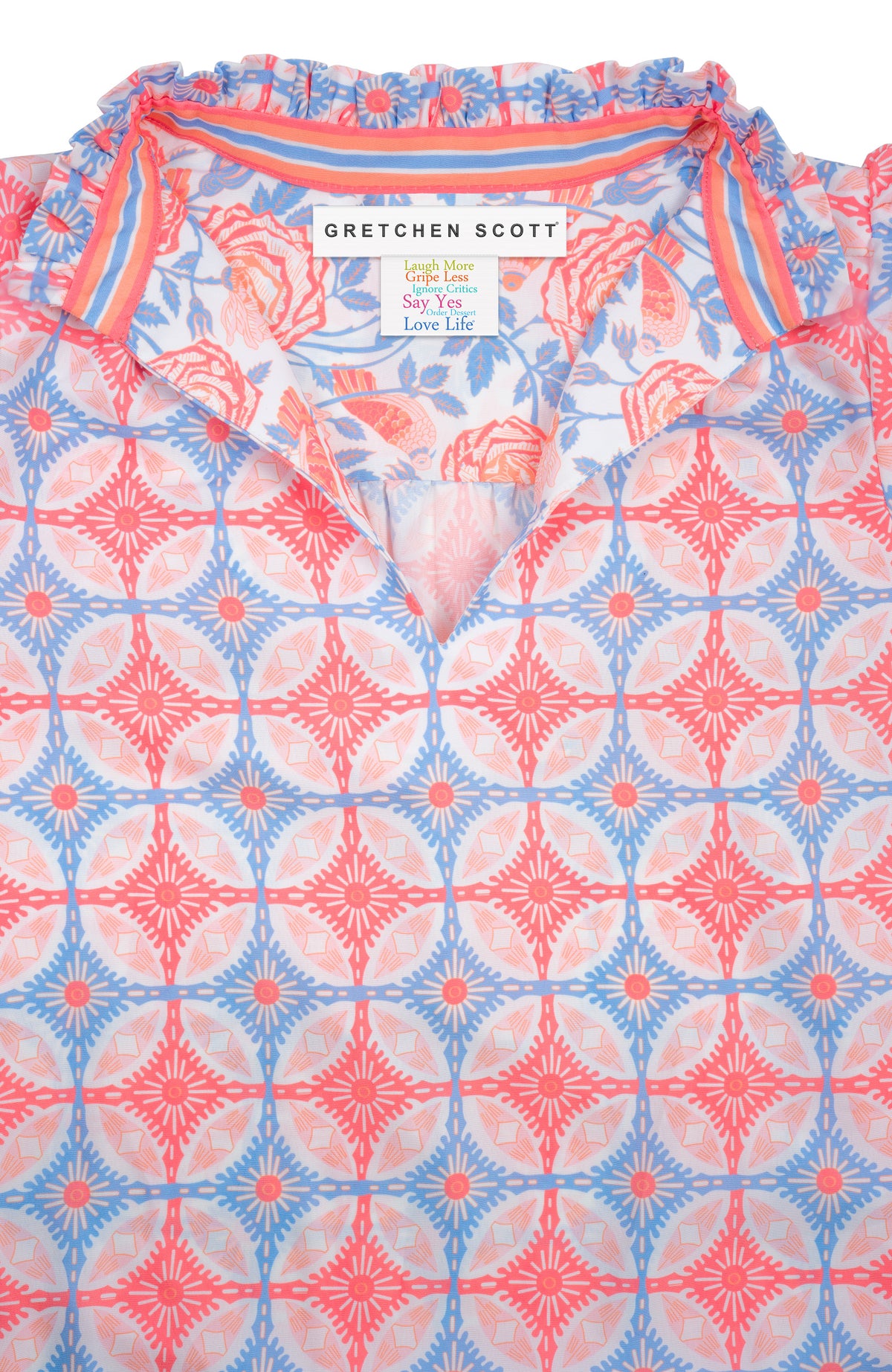 Ruffleneck Tunic - Smell The Roses Peri Coral