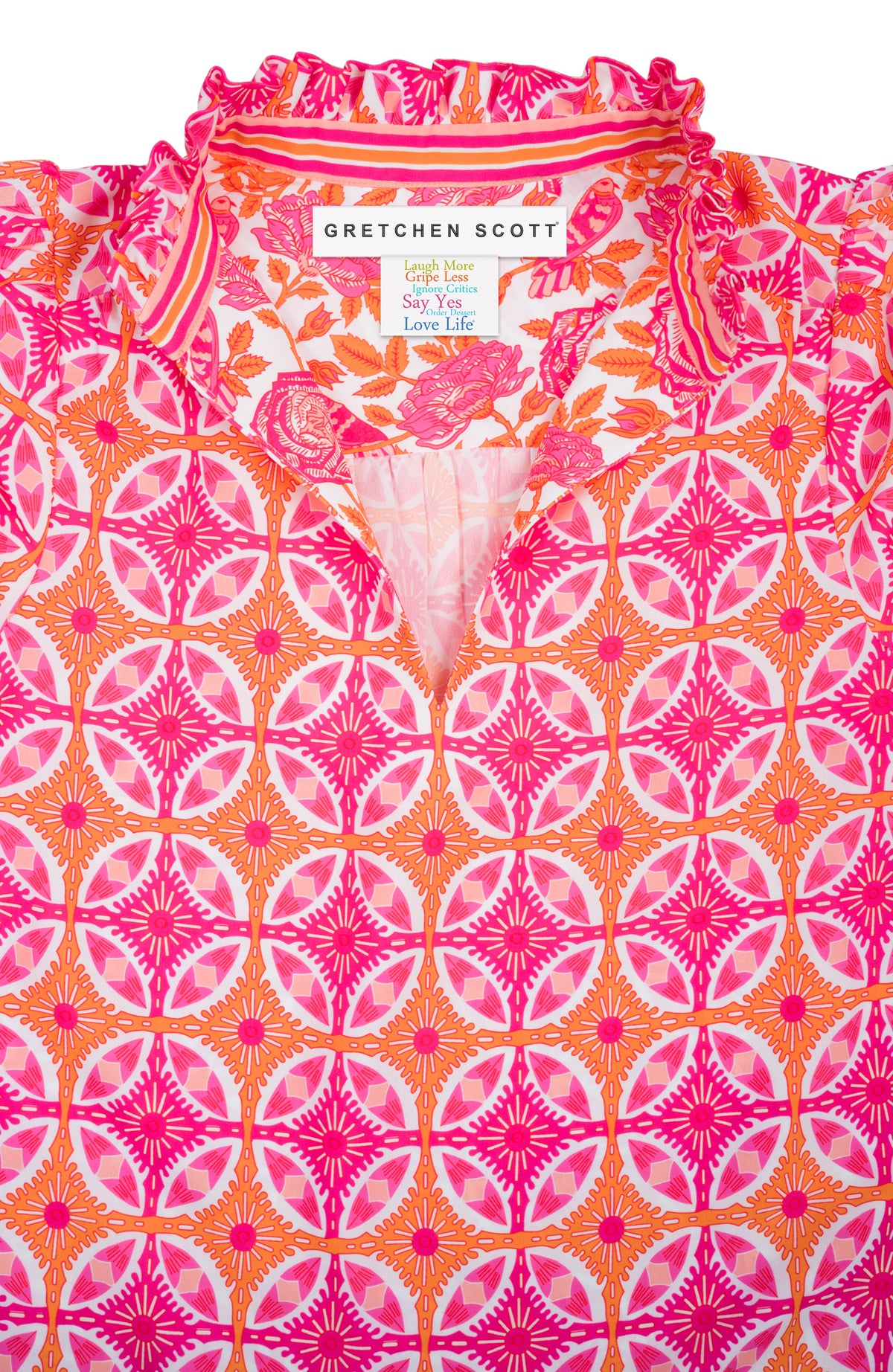 Ruffleneck Tunic - Smell The Roses Orange Pink