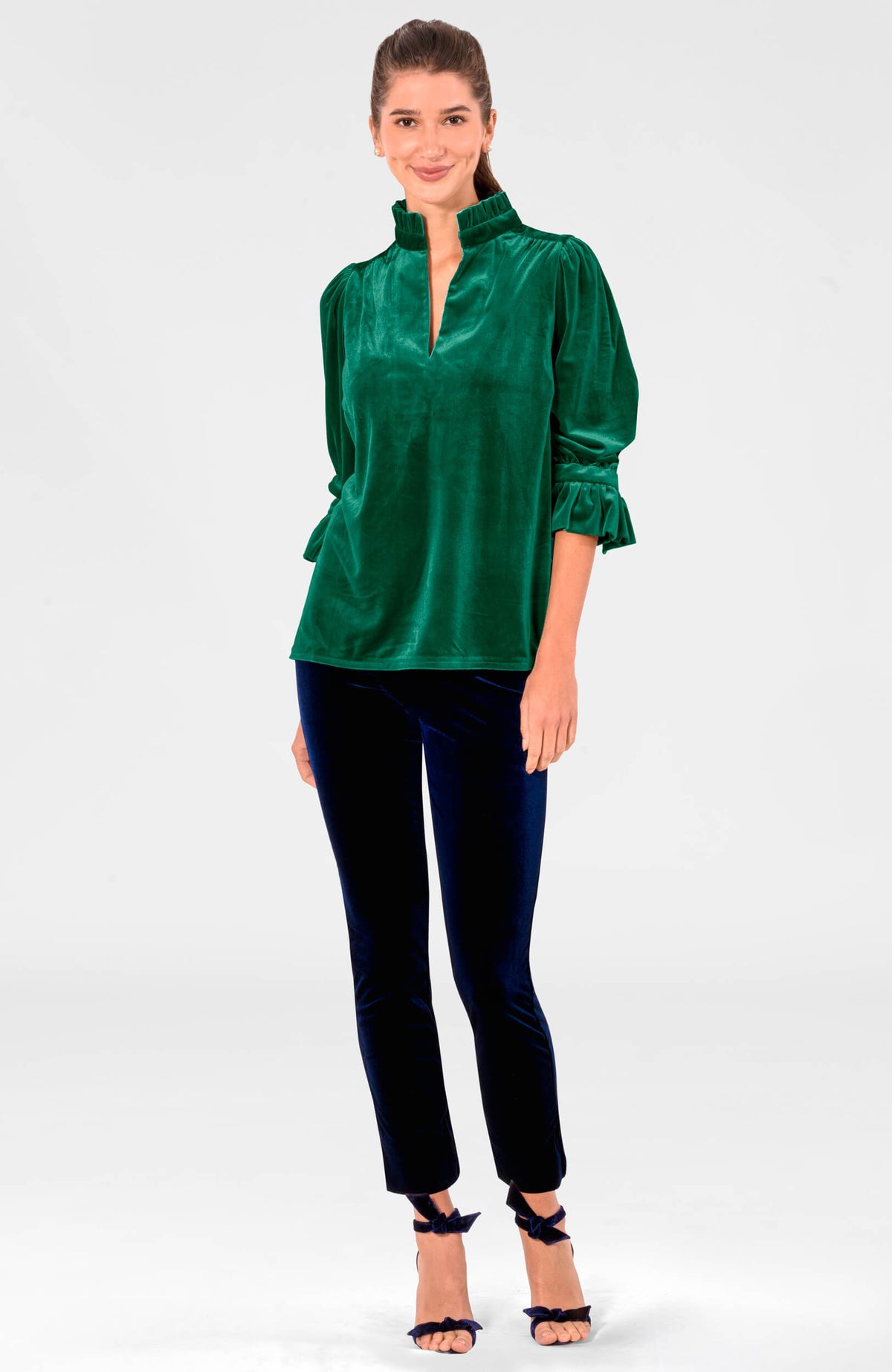 Ruffleneck Tunic - Silky Velvet Emerald