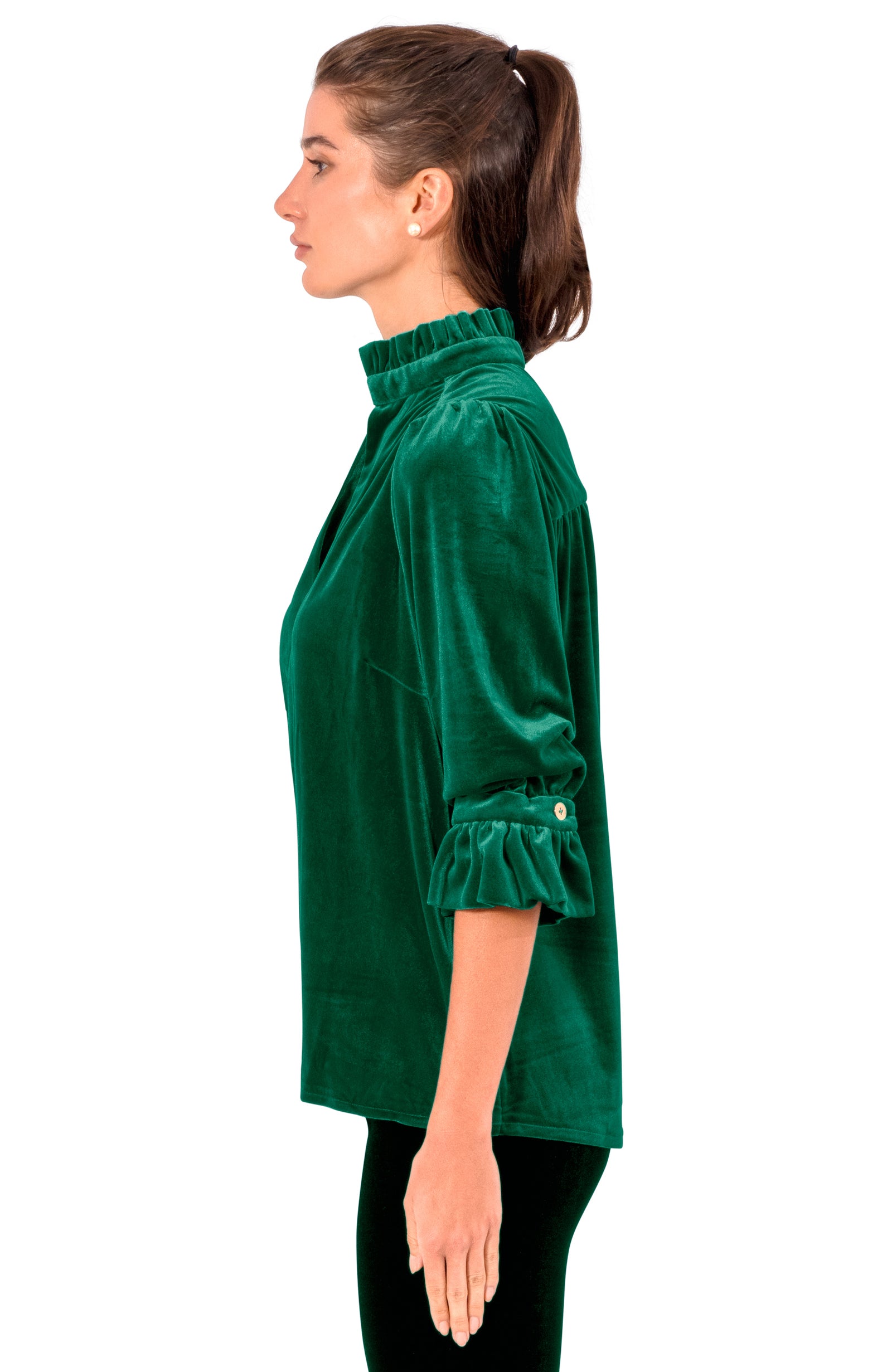 Ruffleneck Tunic - Silky Velvet Emerald
