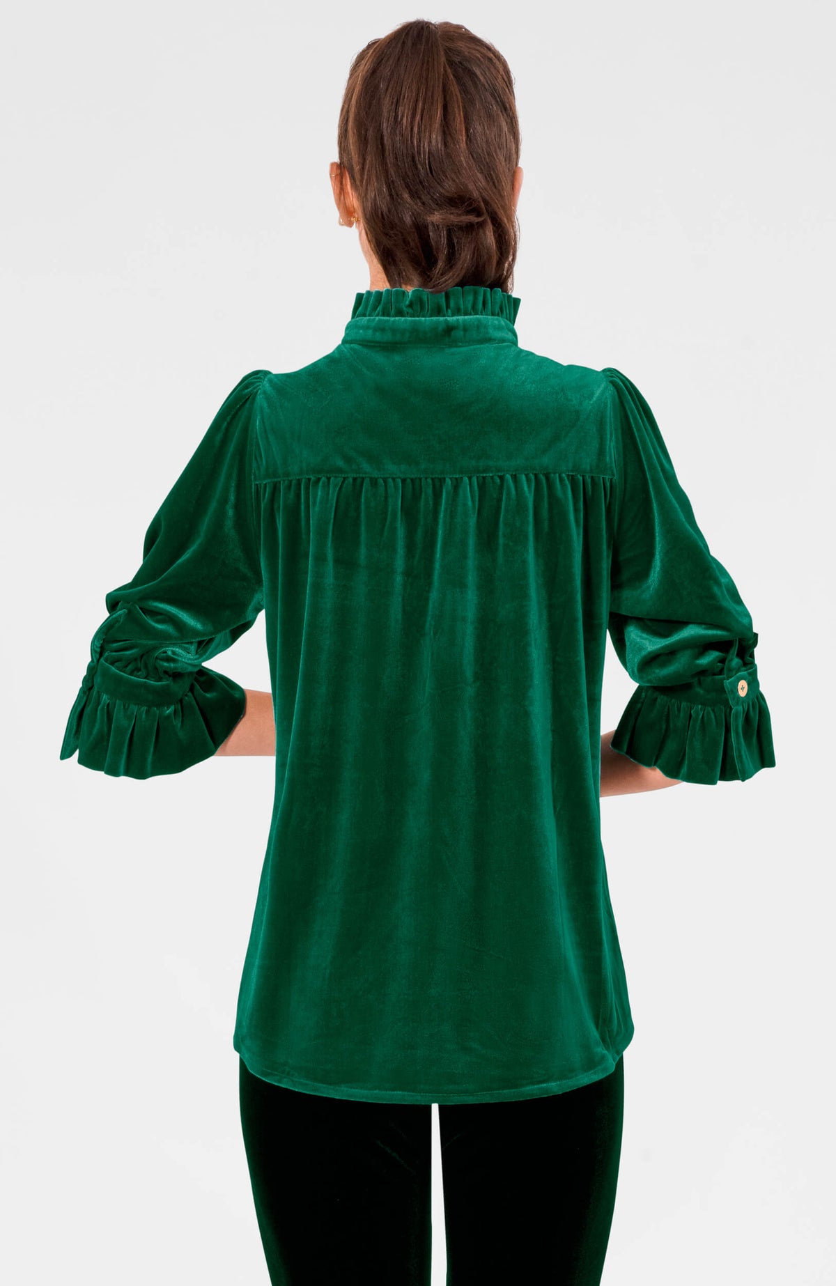 Ruffleneck Tunic - Silky Velvet Emerald