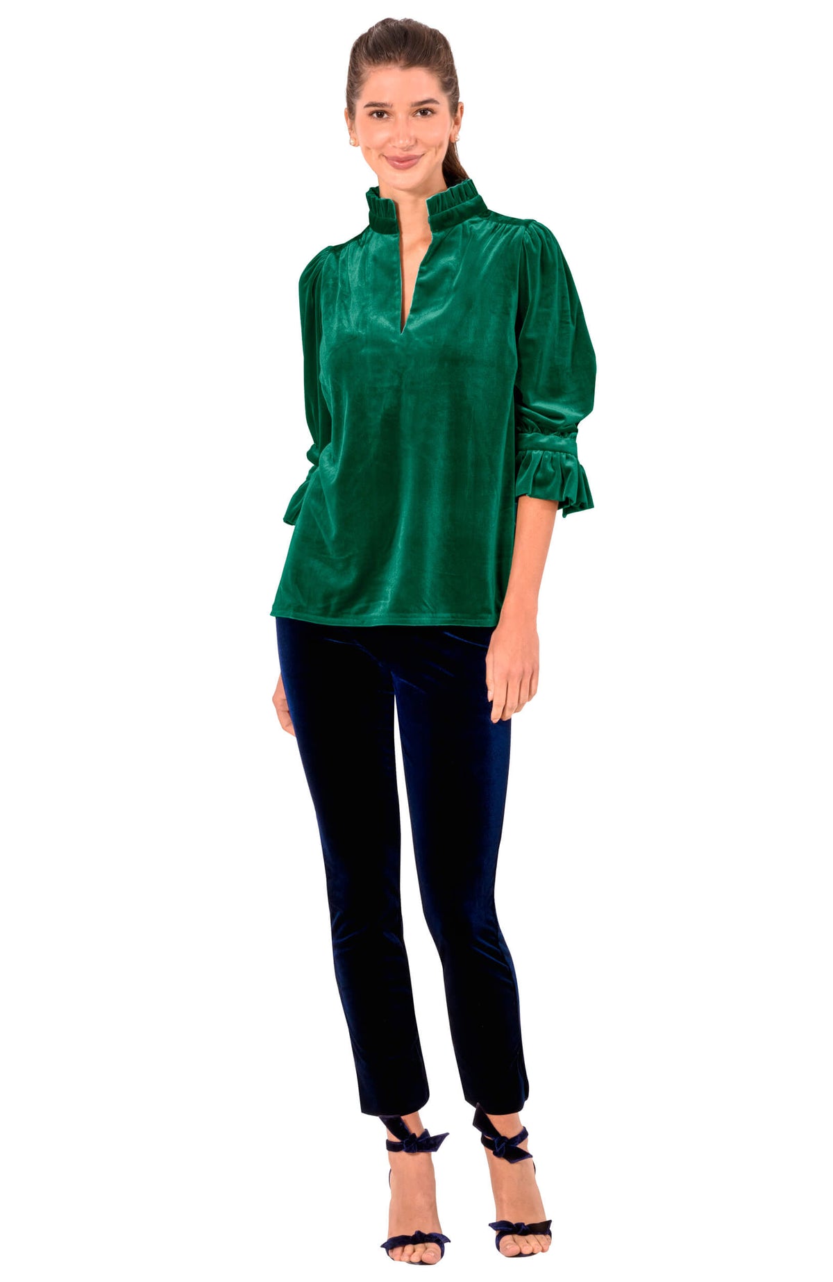 Ruffleneck Tunic - Silky Velvet Emerald