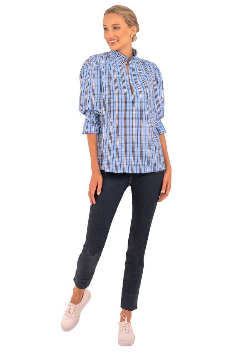 Ruffleneck Tunic - Sunshine Plaid - Final Sale Periwinkle