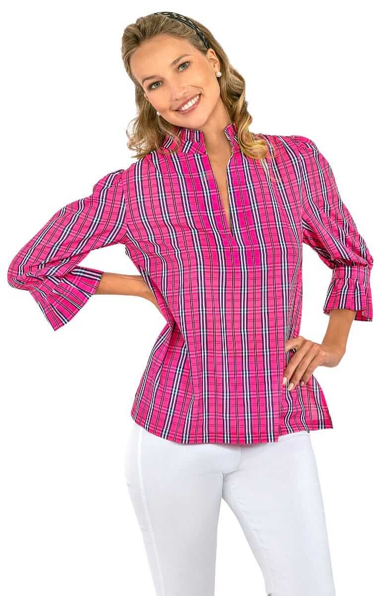 Ruffleneck Tunic - Sunshine Plaid - Final Sale Pink