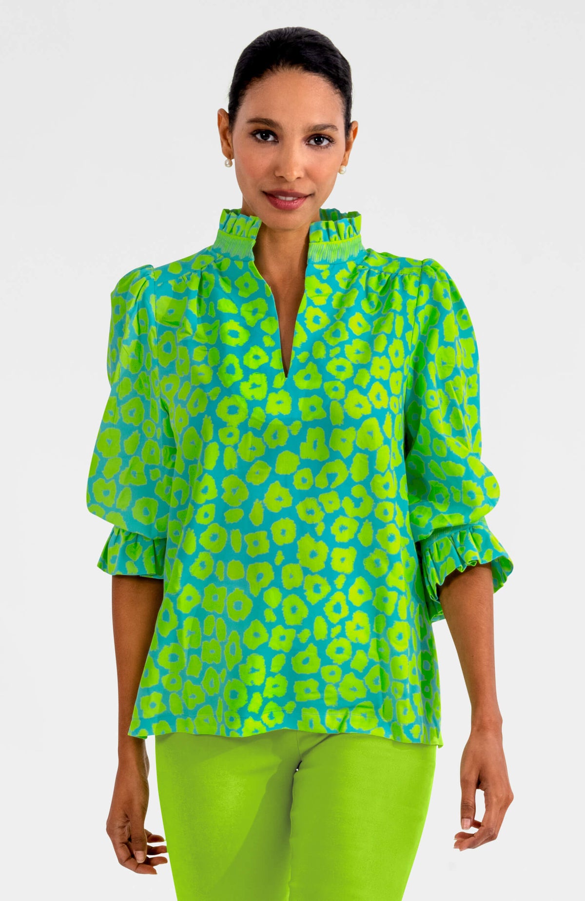 Ruffleneck Tunic - Me Jane Turq Lime