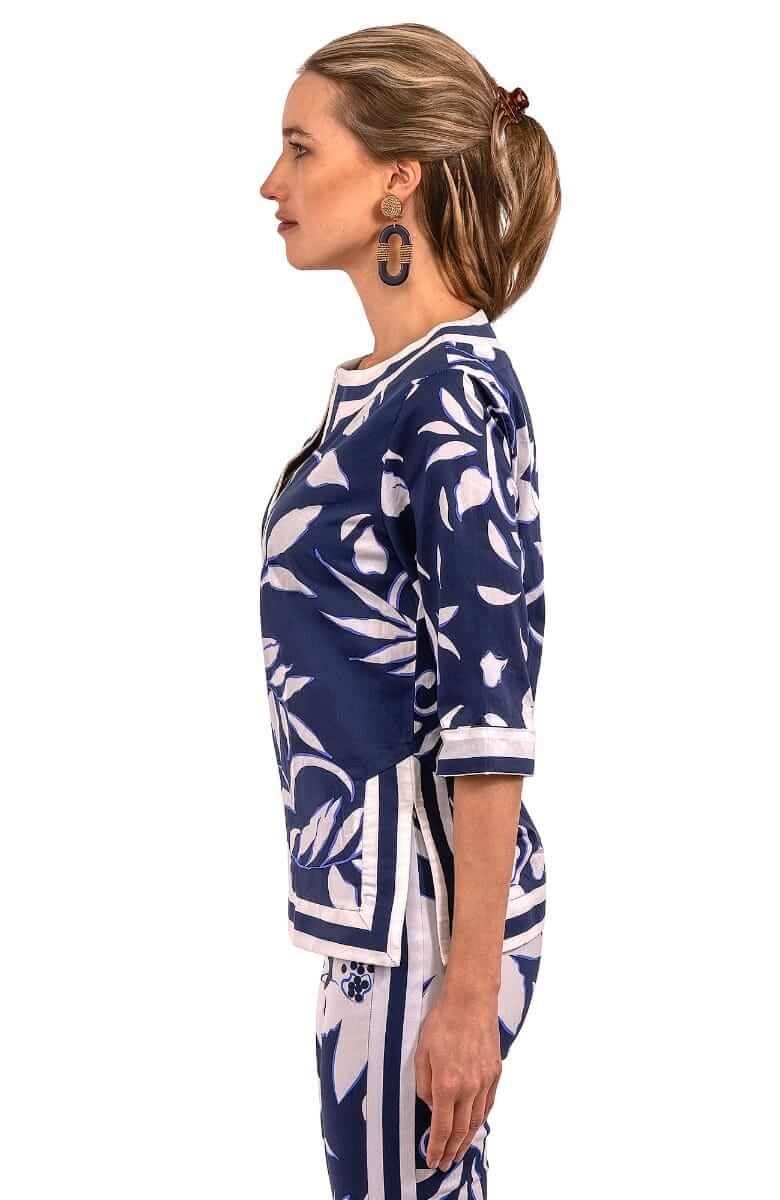 Cotton Split Neck Tunic - Full Bloom Navy