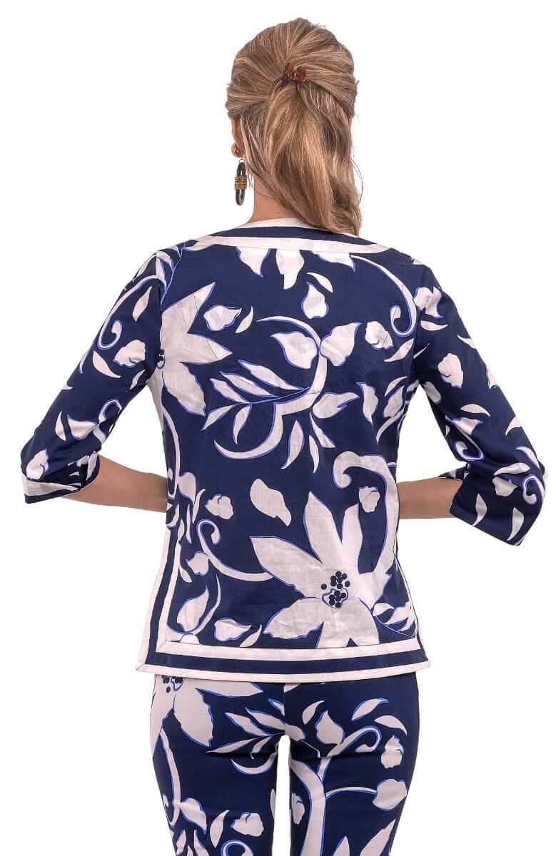 Cotton Split Neck Tunic - Full Bloom Navy