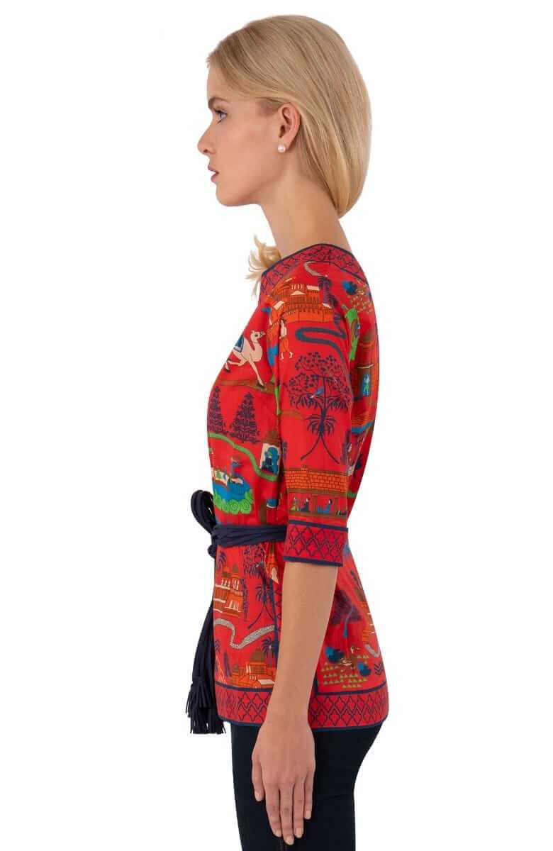 Split Neck Tunic - Jodhpur Journal - Final Sale Red