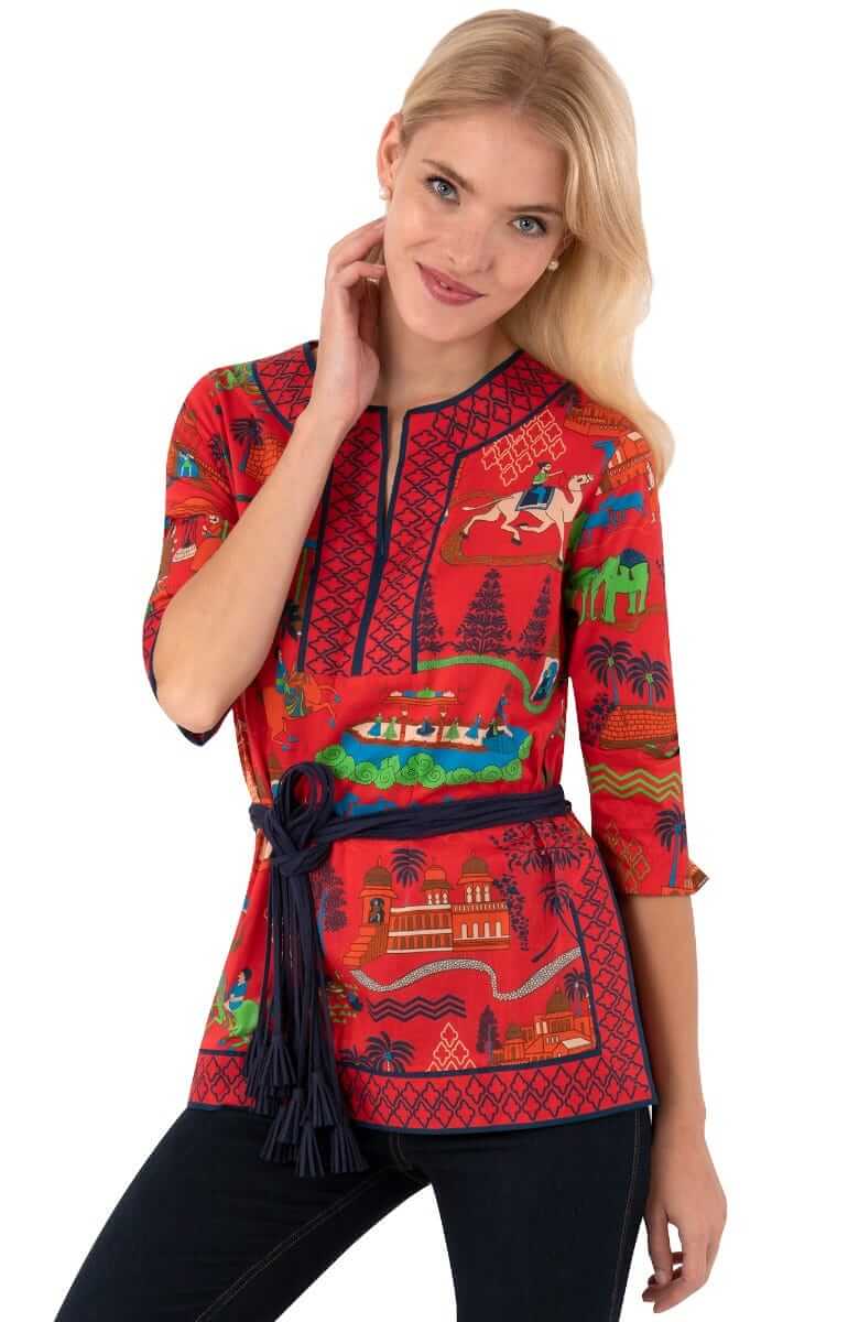 Split Neck Tunic - Jodhpur Journal - Final Sale Red