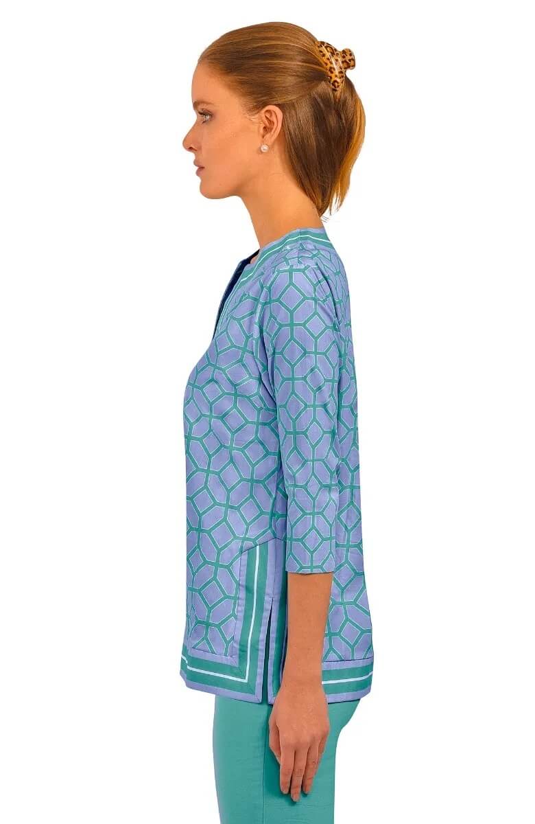 Cotton Split Neck Tunic - Lucy In The Sky With Diamonds Periwinkle