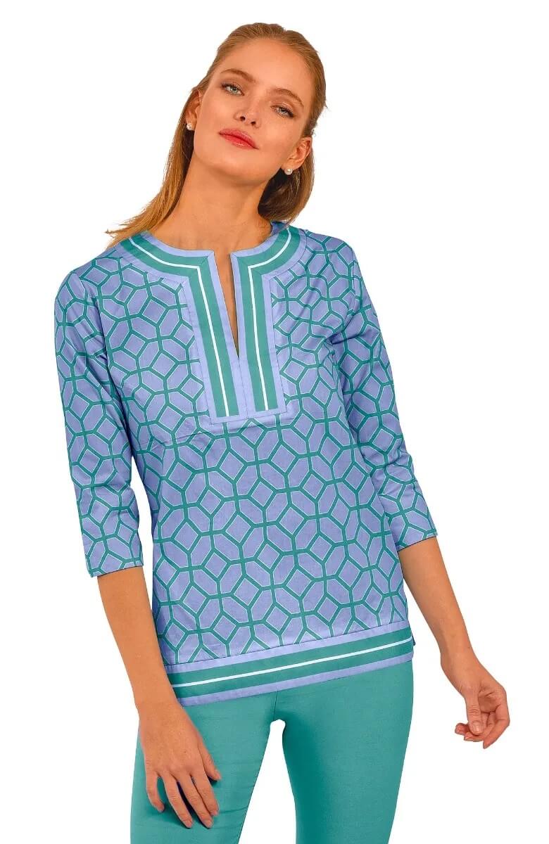 Cotton Split Neck Tunic - Lucy In The Sky With Diamonds Periwinkle