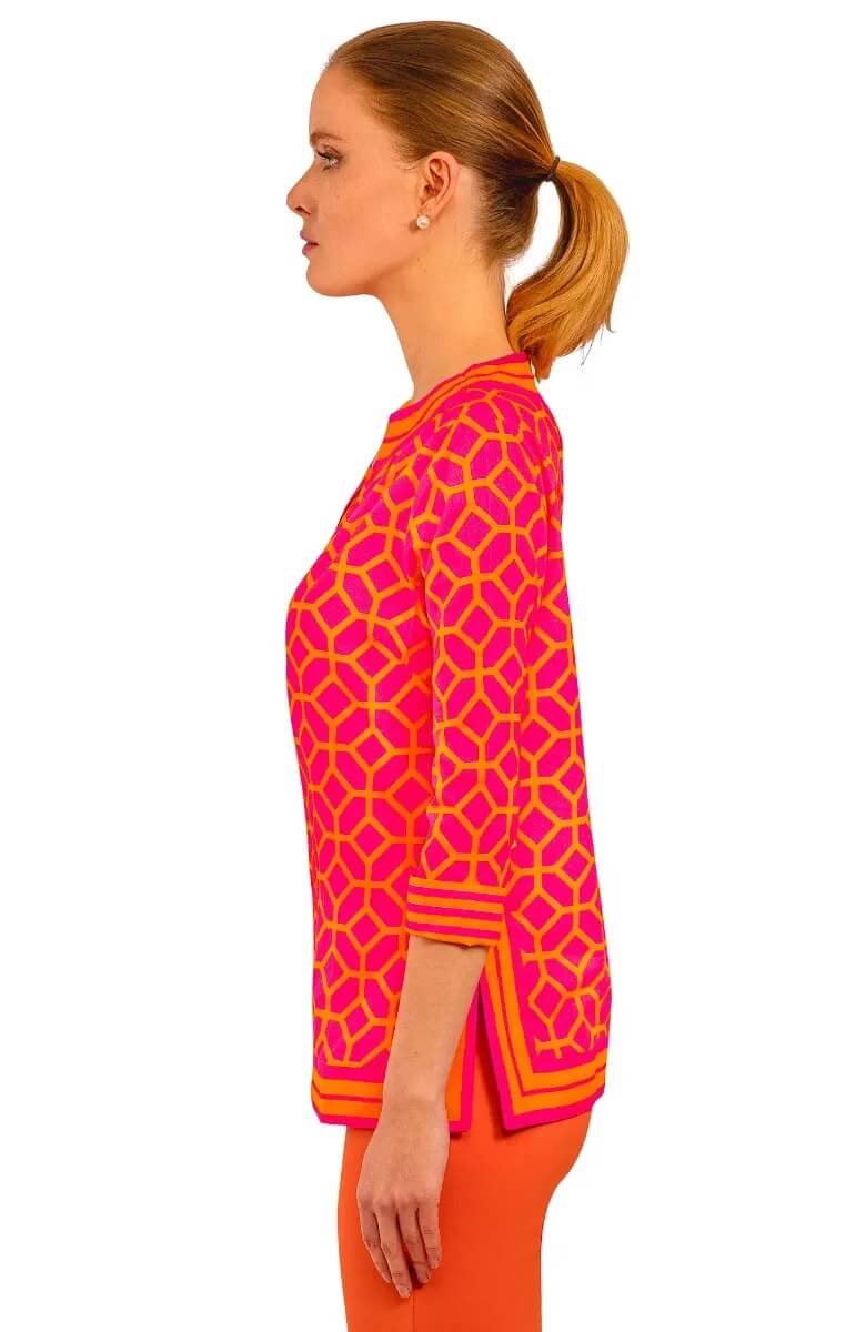 Cotton Split Neck Tunic - Lucy In The Sky With Diamonds Pink