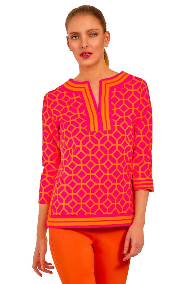 Cotton Split Neck Tunic - Lucy In The Sky With Diamonds Pink