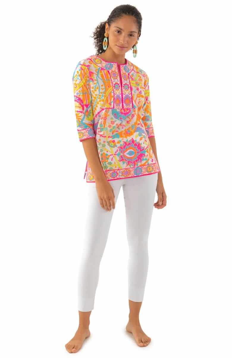 Cotton Split Neck Tunic - Magic Carpet Brights