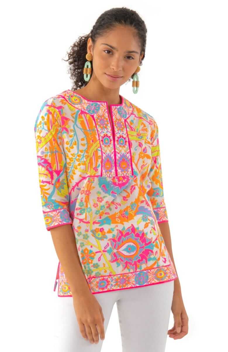 Cotton Split Neck Tunic - Magic Carpet Brights