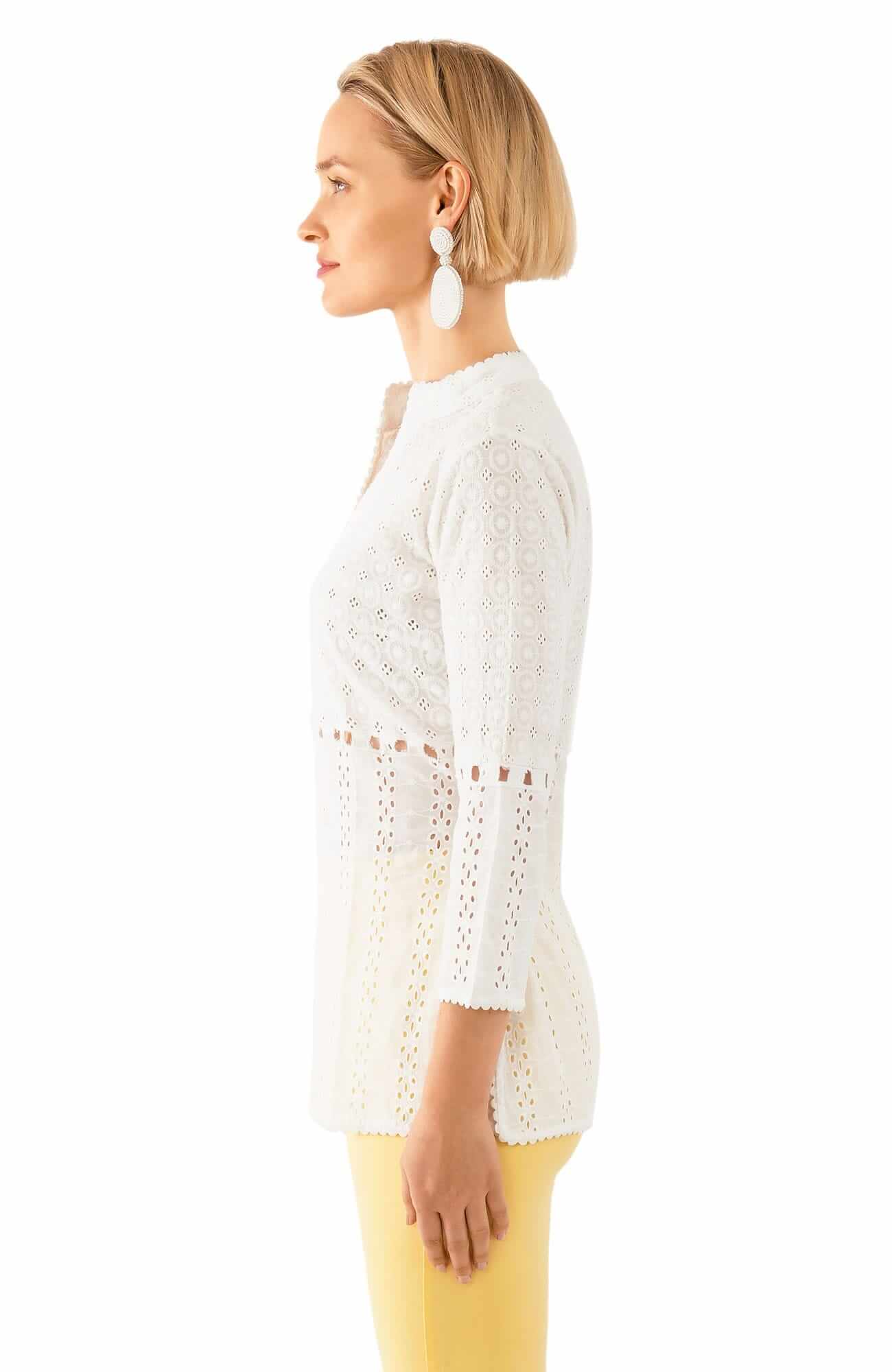 Cotton Eyelet Tunic - Mixed Media Tunic - Final Sale White