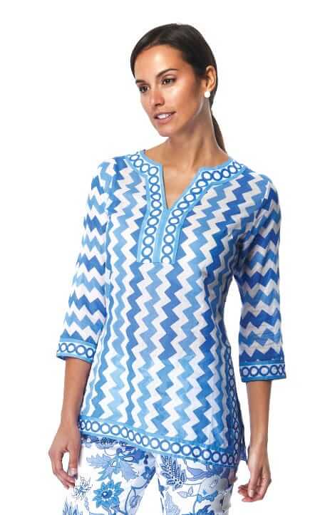 Split Neck Tunic - Zig Zag - Final Sale Blues