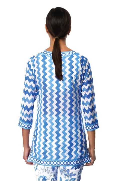 Split Neck Tunic - Zig Zag - Final Sale Blues