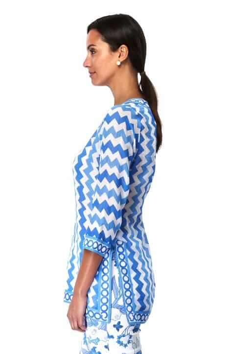 Split Neck Tunic - Zig Zag - Final Sale Blues