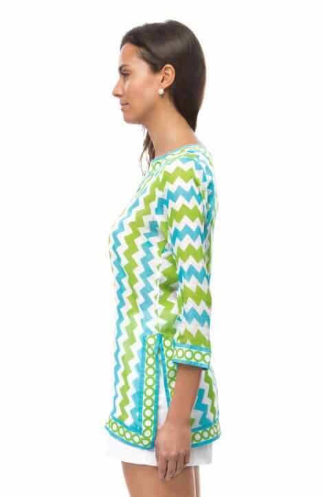 Split Neck Tunic - Zig Zag - Final Sale Turq Lime