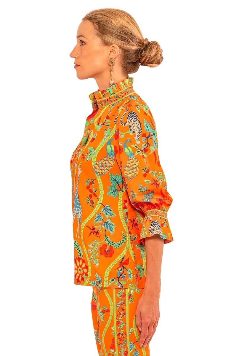 Ruffleneck Tunic - Jungle Symphony Orange