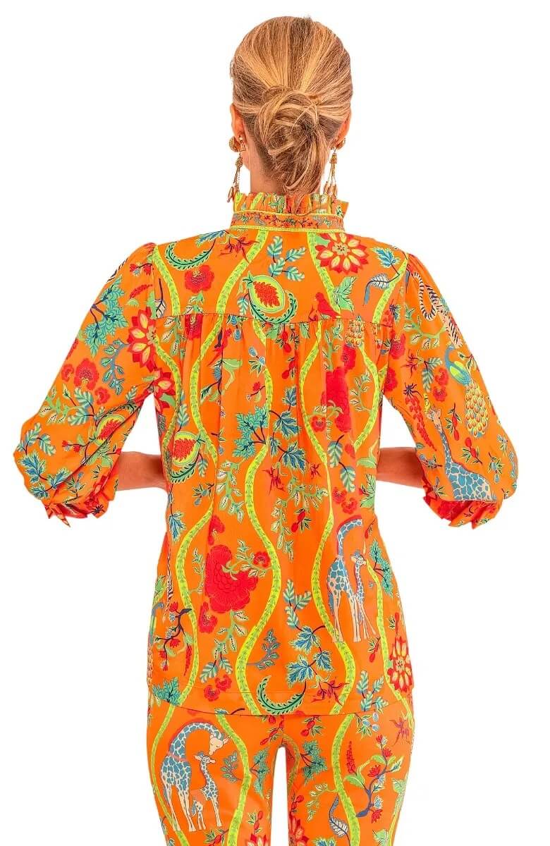 Ruffleneck Tunic - Jungle Symphony Orange