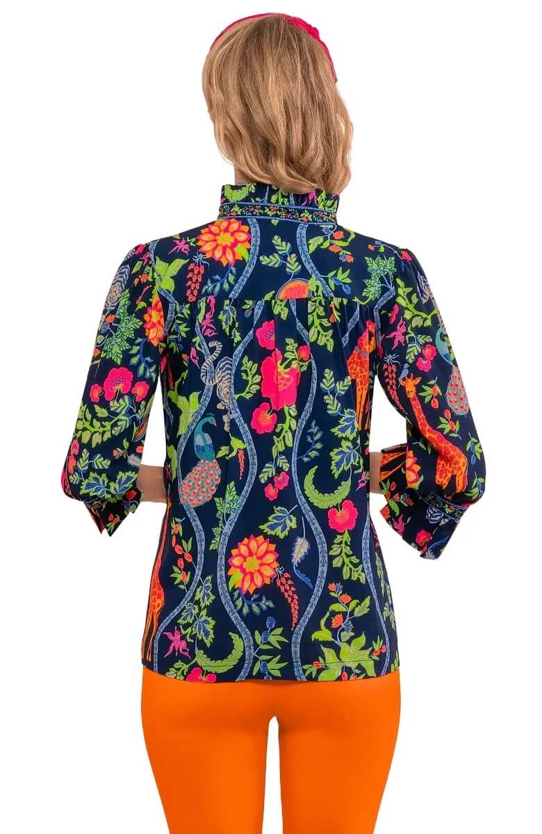 Ruffleneck Tunic - Jungle Symphony Navy