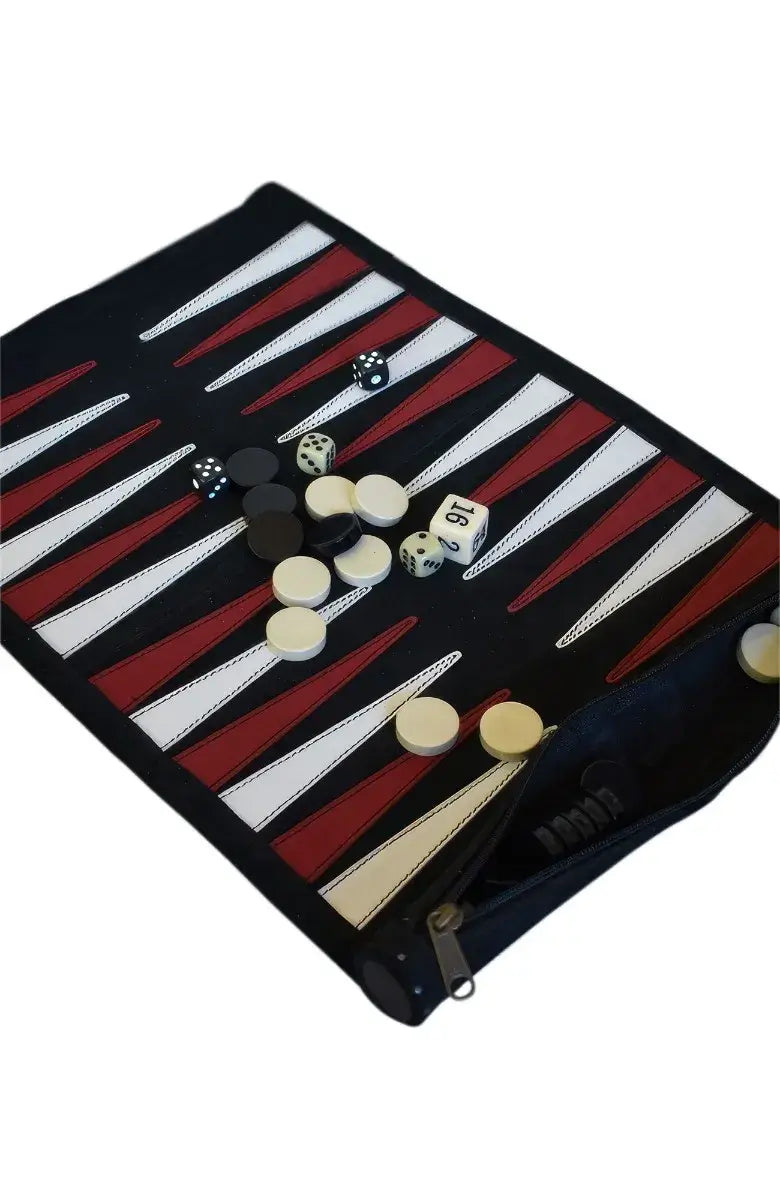 Leather Roll-Up Backgammon Set Black