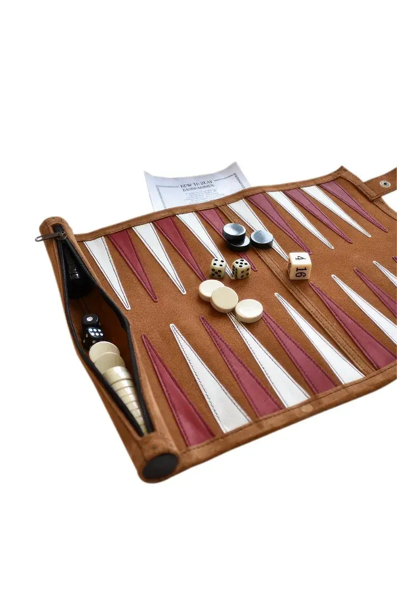 Leather Roll-Up Backgammon Set Tan