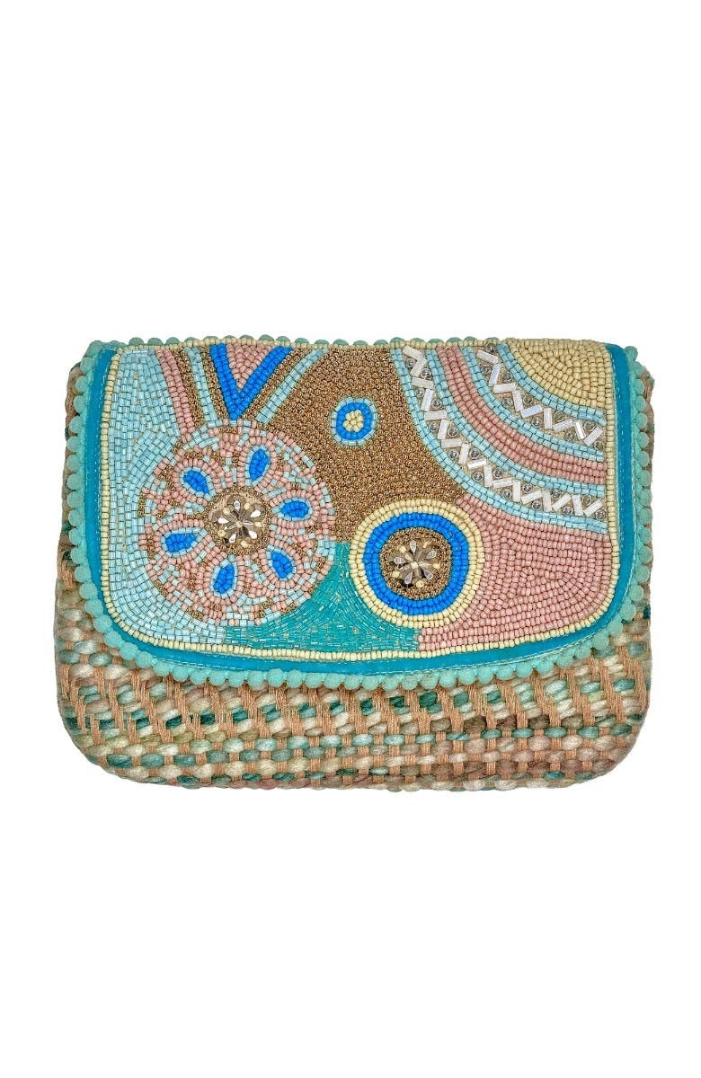 Bloom Beaded Clutch Turquoise One Size