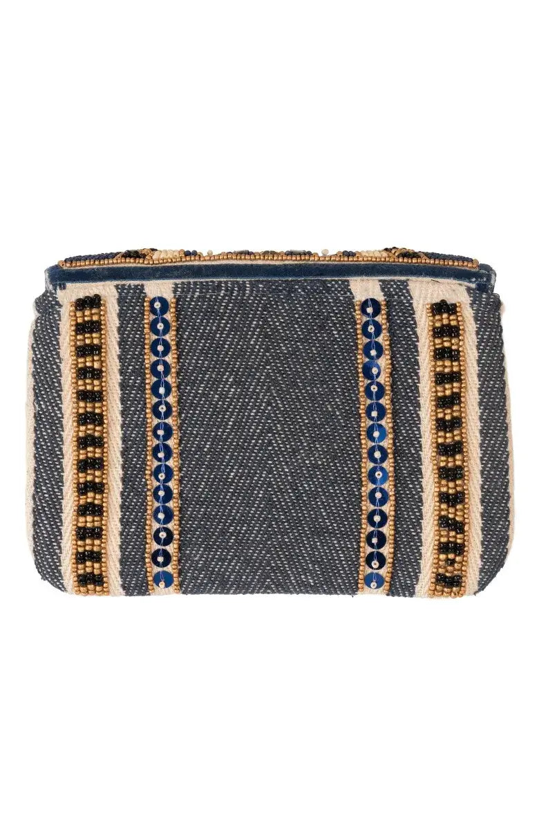 Walk the Line Beaded Clutch Navy