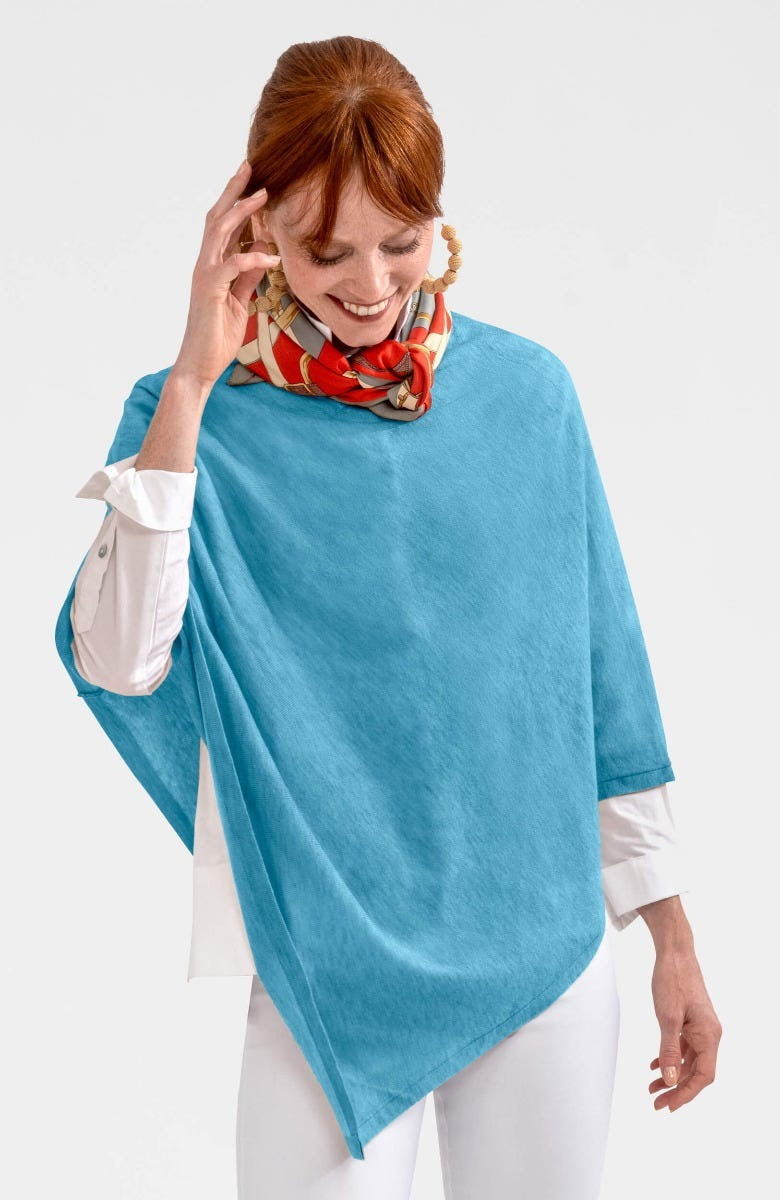 Cashmere-Like Poncho Aquablue One Size