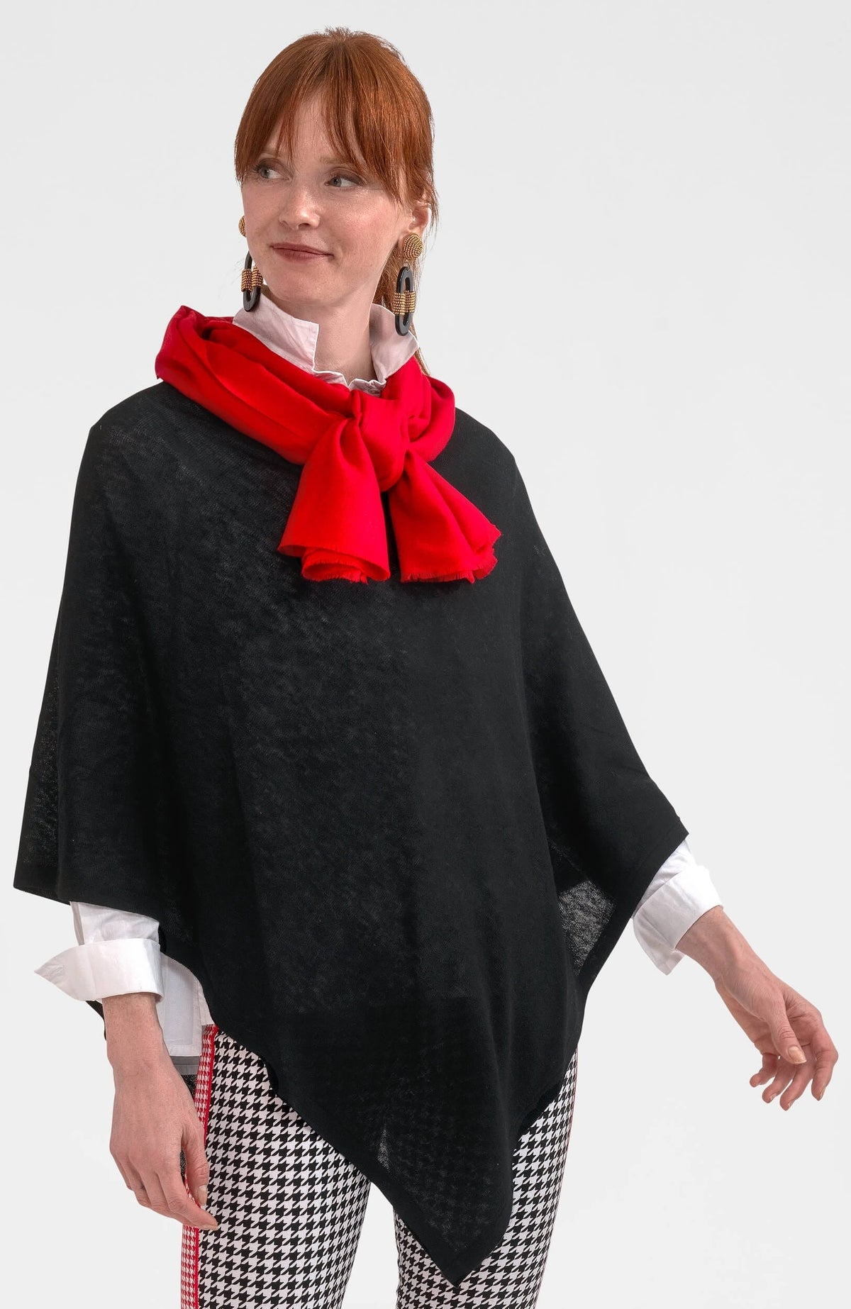 Cashmere-Like Poncho Black One Size