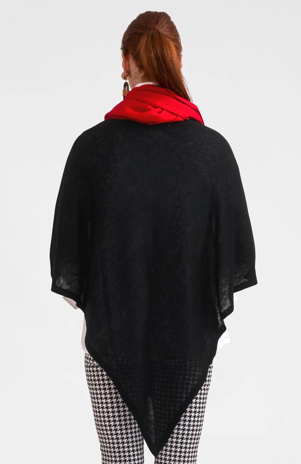 Cashmere-Like Poncho Black One Size