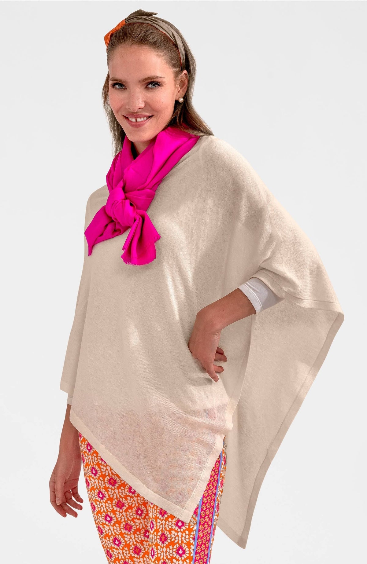 Cashmere-Like Poncho Creme One Size