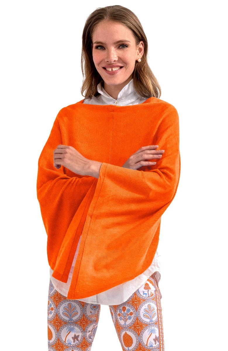 Cashmere-Like Poncho Orange One Size