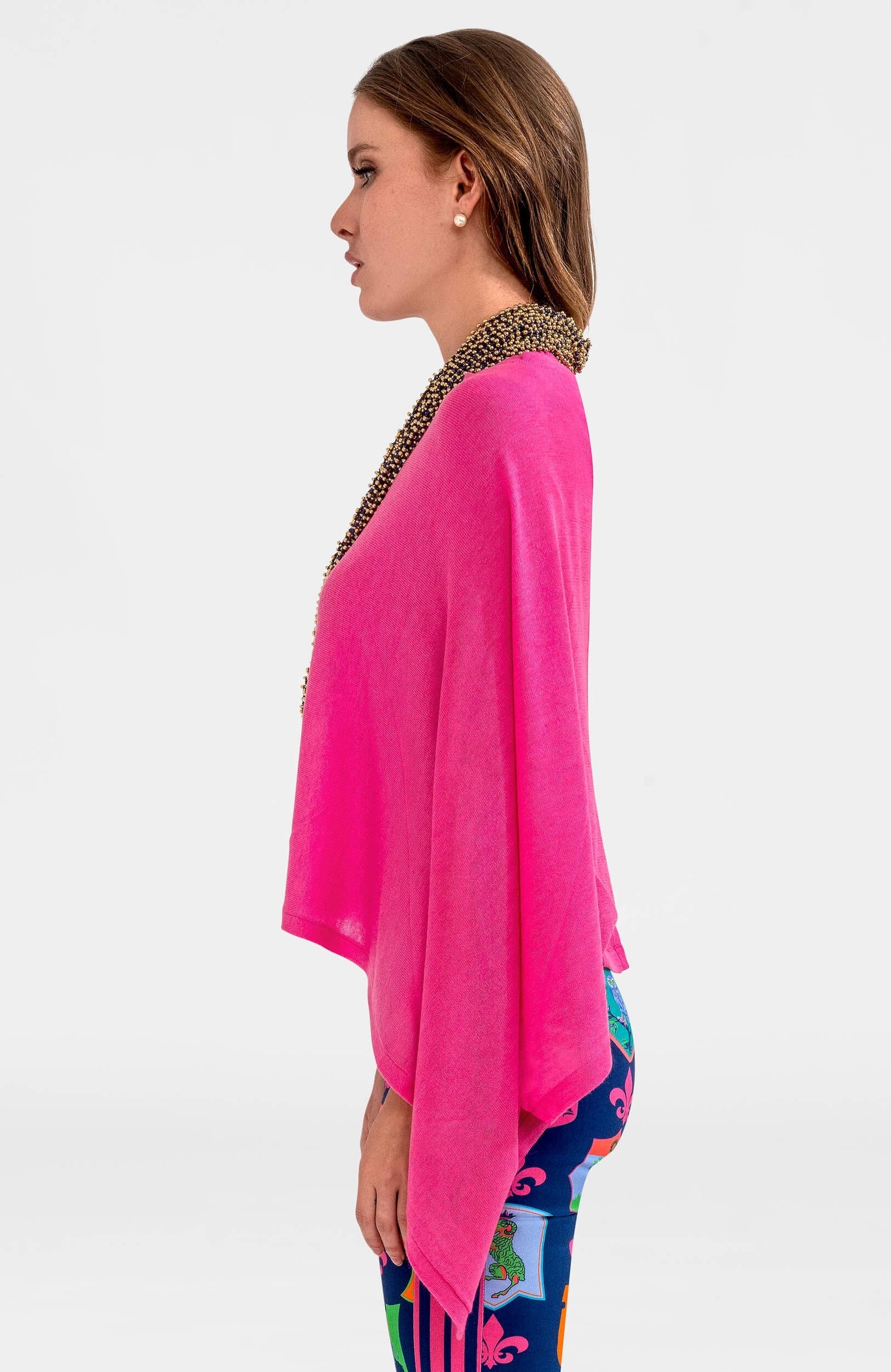 Cashmere-Like Poncho Pink One Size