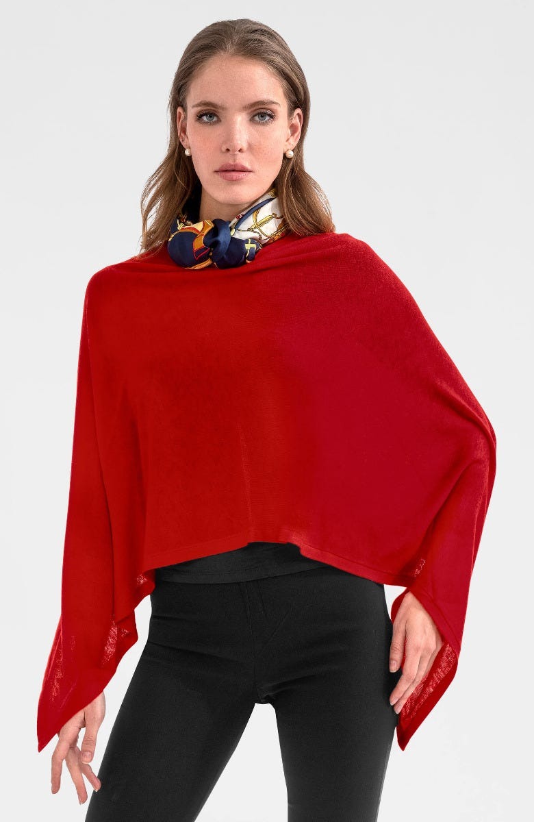 Cashmere-Like Poncho Red One Size