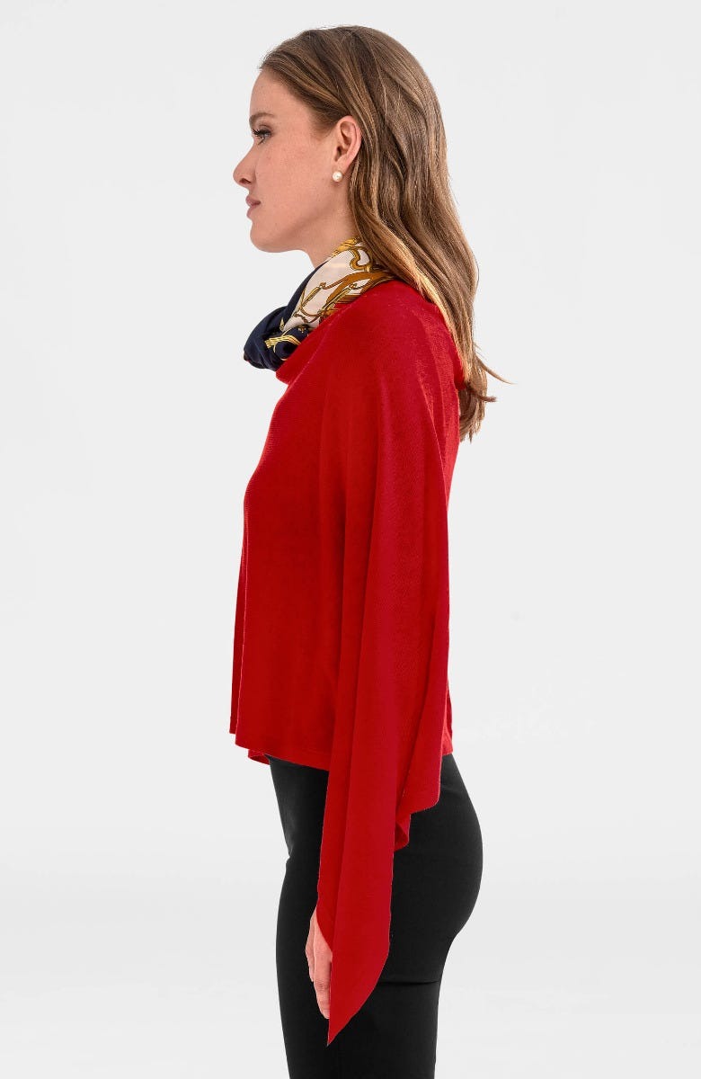 Cashmere-Like Poncho Red One Size