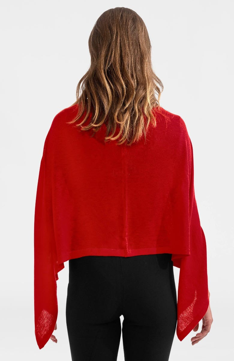 Cashmere-Like Poncho Red One Size